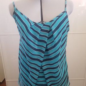 NY&Co Spaghetti Strap Blue Stripe Pleated Blouse